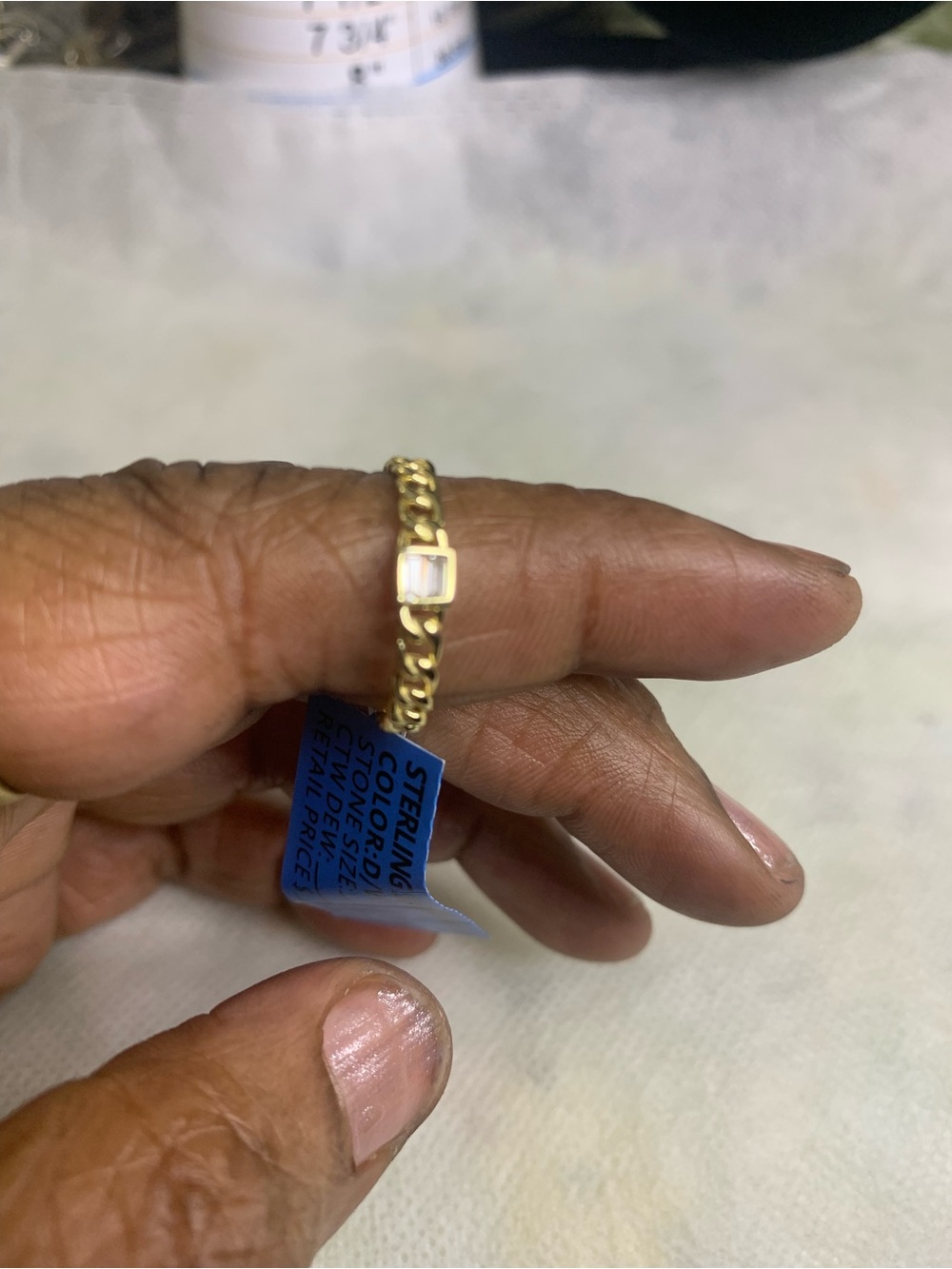Gold Plated 925 Chain-Link Moissanite Ring with Baguette - Picture 2 of 3